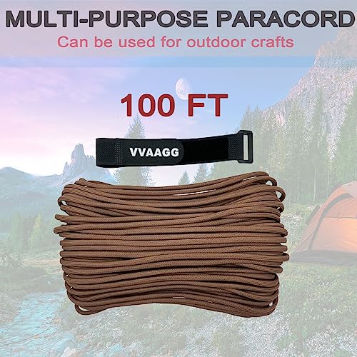 VVAAGG 550 Paracord 100FT, Heavy-Duty Strong Rope, 4mm Parachute Cord, Outdoor Camping Gear Tent Rope Tan