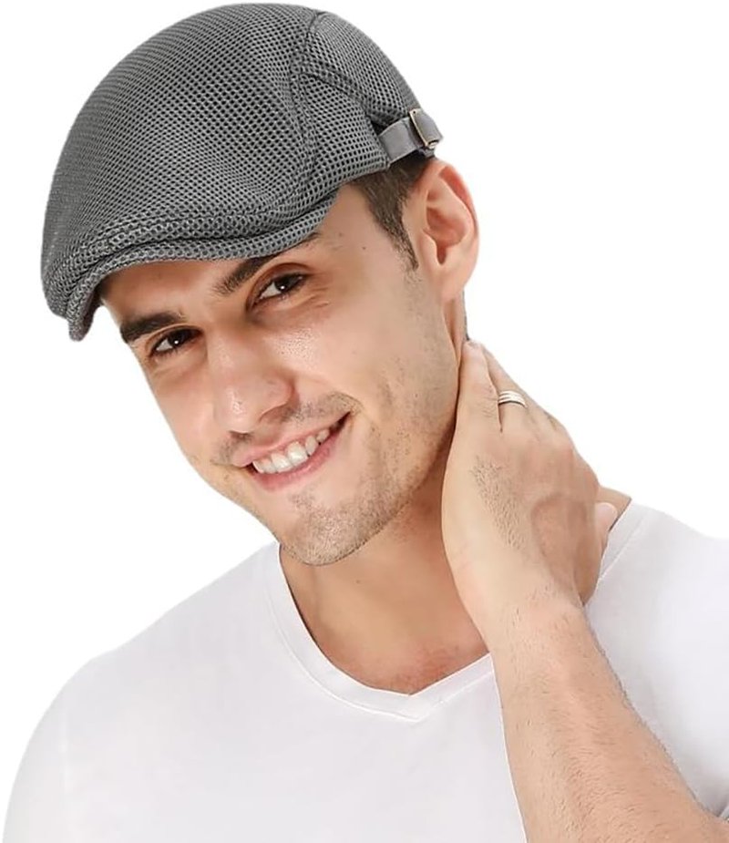 Men's Breathable Mesh Summer Hat - Adjustable Newsboy Beret Ivy Cap | Cabbie Flat Cap