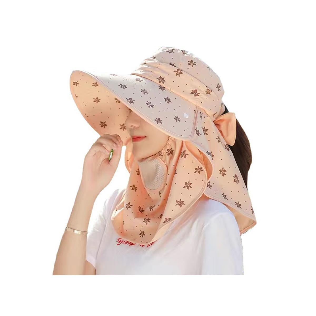 Sun Hats for Women UPF 50+ Breathable Sun Hats with Detachable face mask and Neck Clamshell Wide-Brimmed Fisherman's hat for Fishing treks-01 Pink