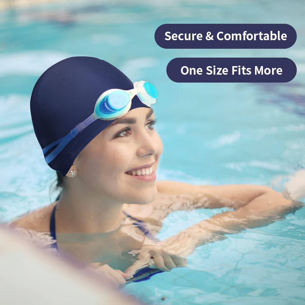 4 pcs Elastic Swim Caps for Both Women & Men & Kids Fabric Durable Non-Waterproof Cloth Swimming Pool Cap Elastic Bathing Cap (Dark Blue, 4)