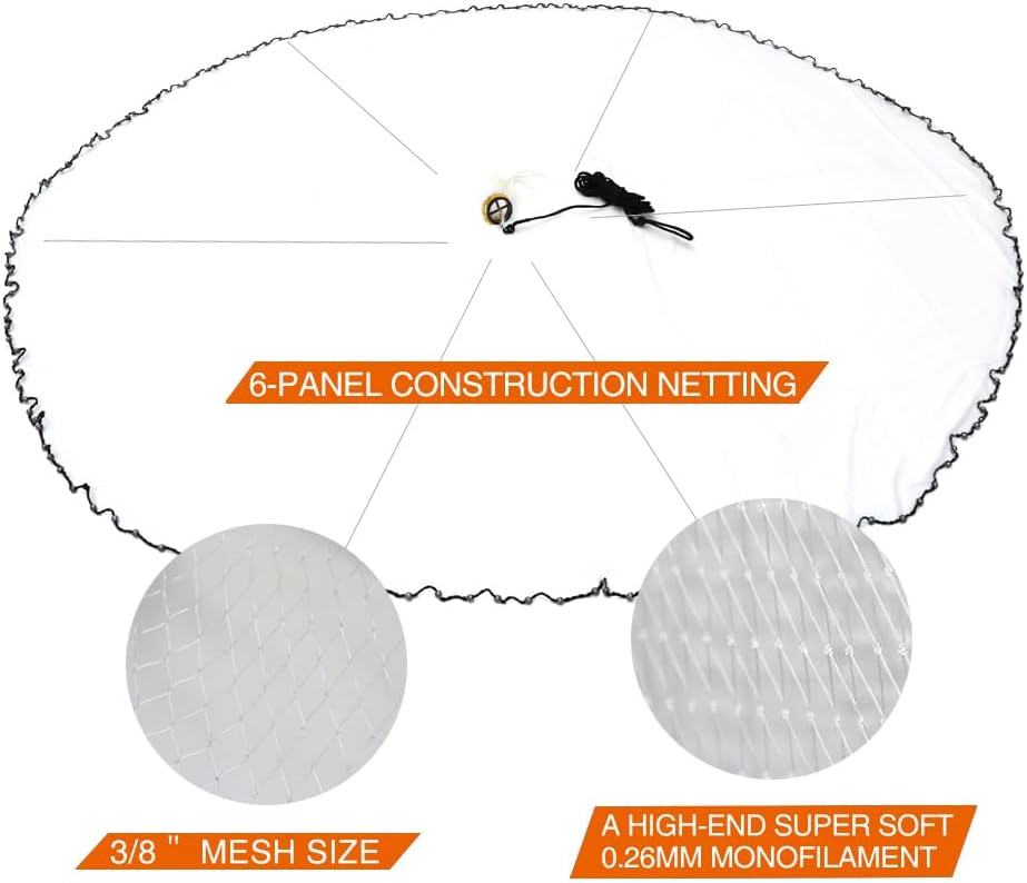 Pancake Cast Net - Heavy-Duty 1.0+ lb/ft Weights for Freshwater & Saltwater | 4ft to 12ft Radius, Pro Grade Mesh Sizes