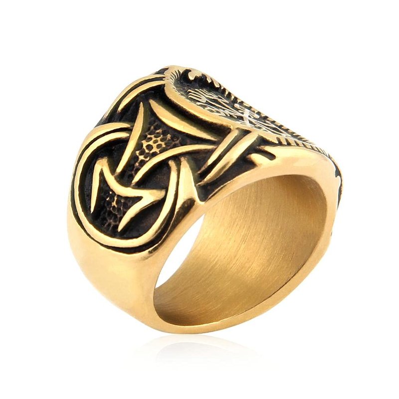 BaviPower Viking Vegvisir Norse Compass Ring Stainless Steel Goldtone Accessory Guardian Protection Amulet