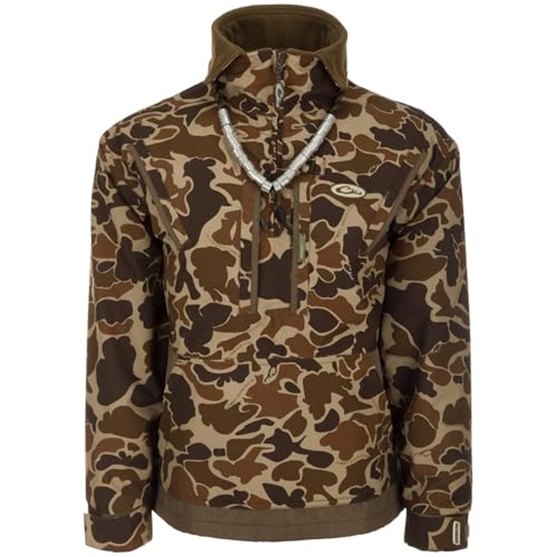 Drake Waterfowl Men's MST Waterproof Fleece-Lined 1/4 Zip Hunting Windproof Breathable Pullover Jacket with Multiple Pockets