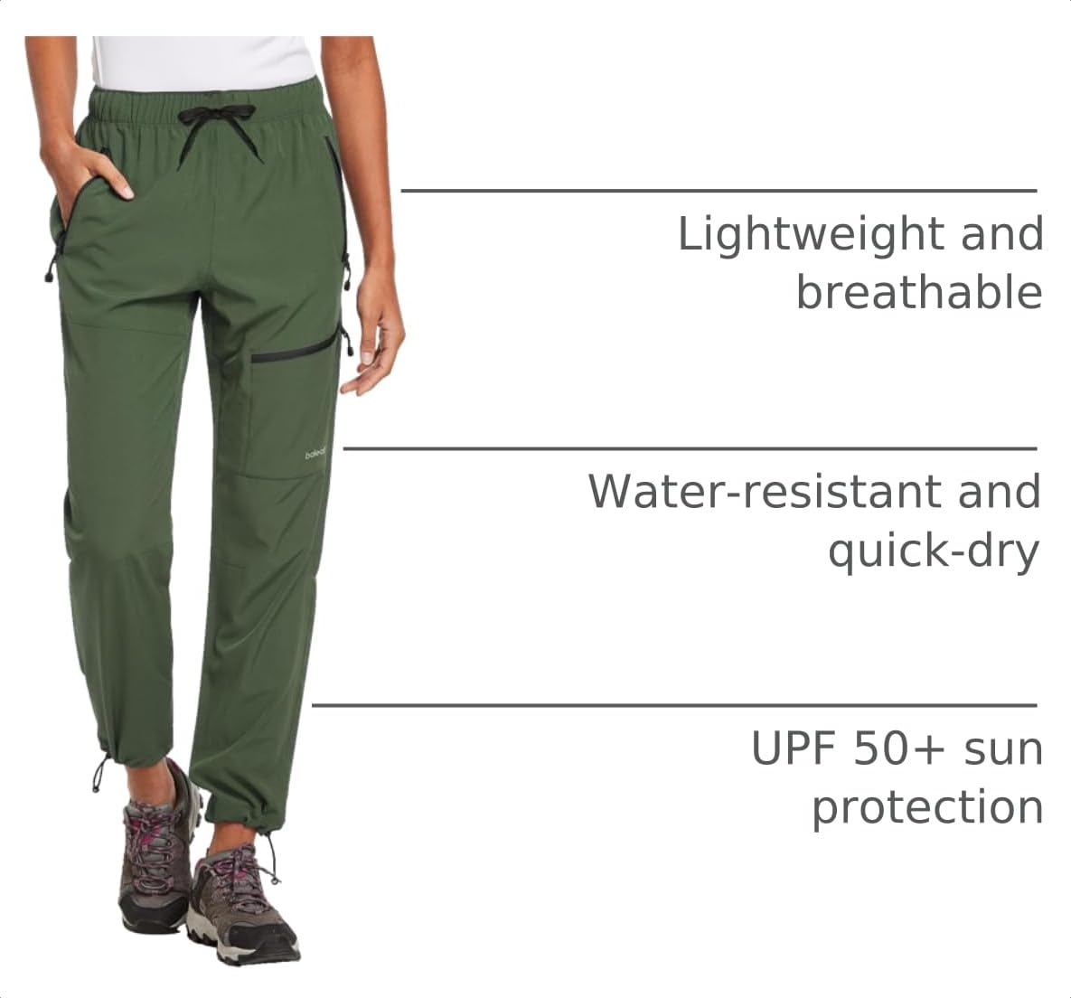 baleaf Women's Hiking Pants Quick Dry Lightweight Water Resistant Stretch Cargo Pants with Zipper Pockets Travel Camping 29''-Army Green S