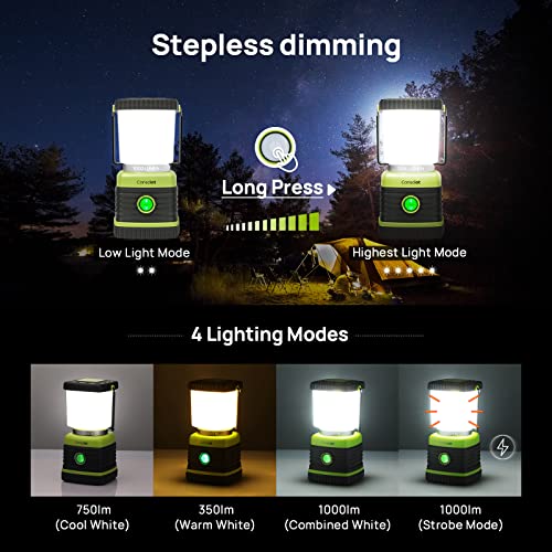 LED Camping Lantern, Consciot Battery Powered Camping Lights, 1000LM, 4 Light Modes, IPX4 Waterproof Tent Lights, Portable Flashlight for Power Outages, Emergency, Hurricane, Hiking, 2-Pack