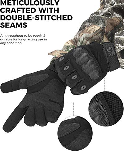 KEMIMOTO Tactical Gloves for Men 2 Pack, Touchscreen Motorcycle Gloves with Hard Shell for Cycling Tactical Airsoft Hunting (2 Pack,Black,Medium,Microfiber)