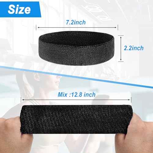 Sweatbands Sport Headbands for Men & Women, 12 Pcs Sweat Head Bands Moisture Wicking Sport Headband Cotton Sweatbands for Basketball, Athletic Exercise, Running