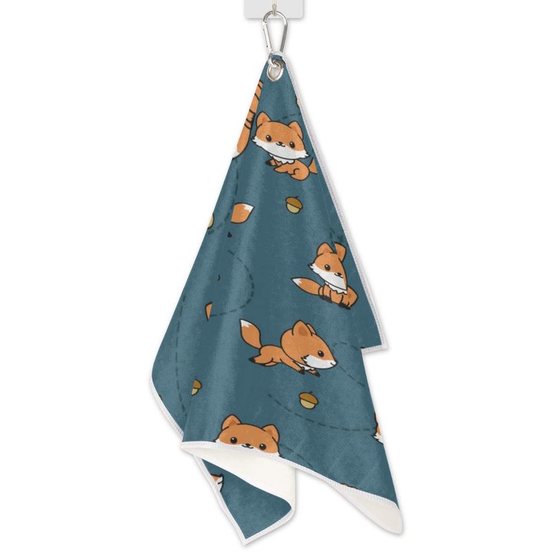 Playful Baby Foxes Golf Towels for Golf Bags for Men Women, Cute Fox Microfiber Golf Towels with Carabiner Clip Golf Accessories Golf Gifts