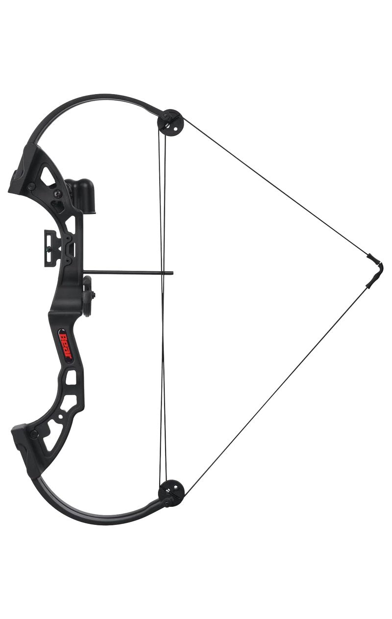 Bear Archery Brave Compound Youth Bow Set, Right Handed, Ages 8-12, Draw Weight up to 25lb, Draw Length up to 19.5", Accessories: Whisker Biscuit Arrow Rest®, Bow Sight & Finger Rollers, Black