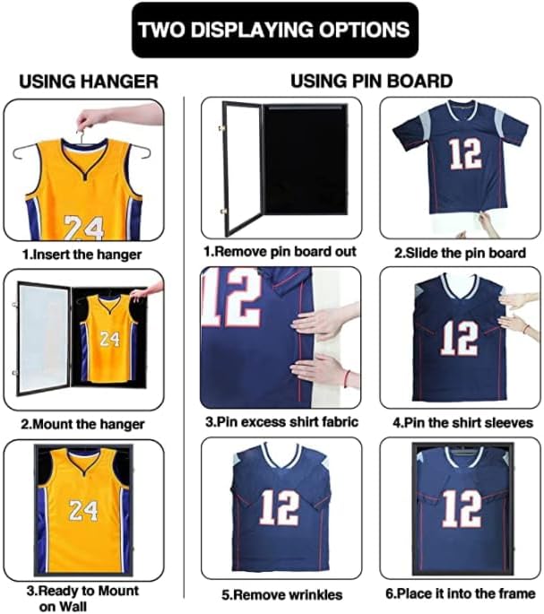 Jersey Frame Display Case - Large Lockable Shadow Box with UV Protection for Sports Jerseys | 4 Pack, Black