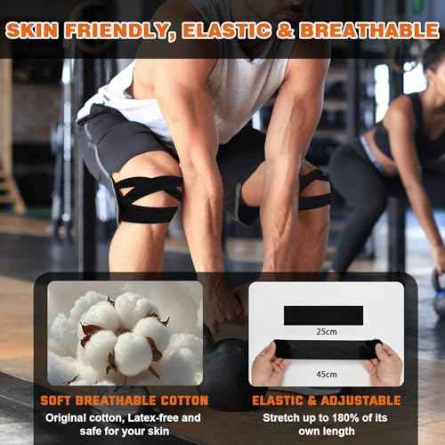 Kinesiology Tape for Knees & Shoulder -2 Rolls Elastic Athletic Sports Tape for Knee Pain Relief, Muscle Strain Relief, Joint Support & Plantar Fasciitis, Waterproof, Breathable & Zero Latex, Black