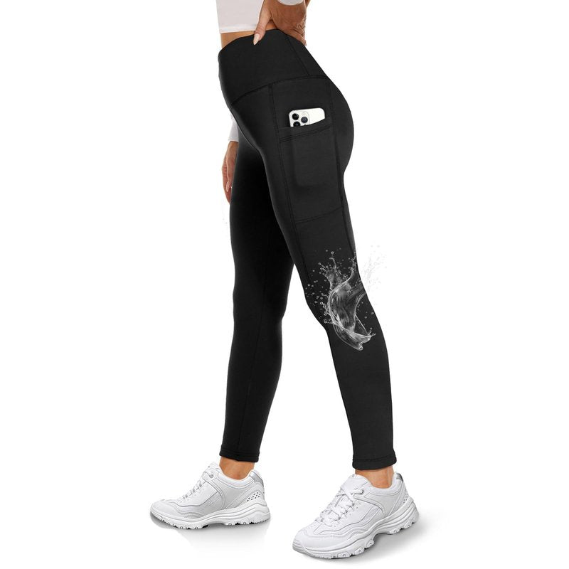 GAYHAY Fleece Lined Leggings Women with Pockets- Thermal Winter Warm Water Resistant High Waisted Running Hiking Pants Black
