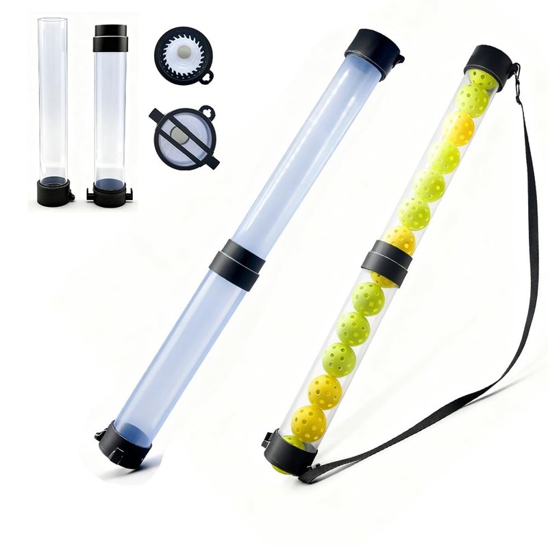 OLISDCCMY Pickleball Ball Retriever - 2-Section Foldable Pickup Tube with Shoulder Strap, Semi-Transparent Tube Holds 14 Balls, No Bend Ball Pickup Tool for Tennis & Pickleball Training
