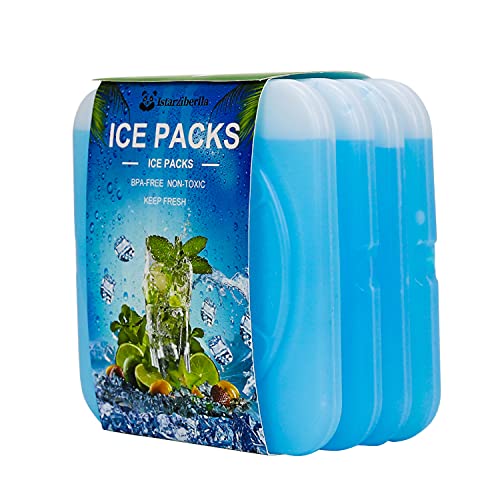 Istarziberlla Ice Packs for Lunch Box - Reusable Freezer Cool Pack Slim and Long Lasting Ice Bricks for Coolers Lunch Bags & Camping (Pack of 4)