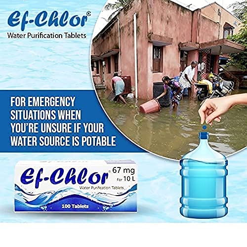 Ef-Chlor Water Purification Tablets/Drops (67 mg - 100 Tablets) - Potable Water Treatment Ideal for Emergencies, Survival, Travel, and Camping, Purifies (3.28-5.28) Gallons Water in 1 Tablet