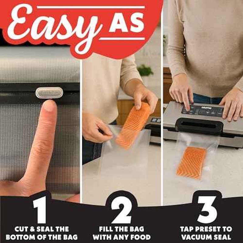 Gourmia Vacuum Sealer ? Food Preservation System with Marinate Mode, Pulse Control, LED Display, Built-In Cutter, Gentle & Normal Vacuum Options, Stainless Steel