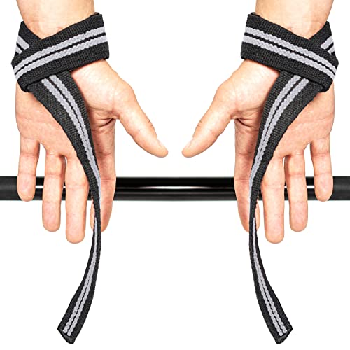 Lifting Straps (1 Pair) - Padded Wrist Support Wraps - for Powerlifting, Bodybuilding, Gym Workout, Strength Training, Deadlifts & Fitness Workout (Black/Grey)