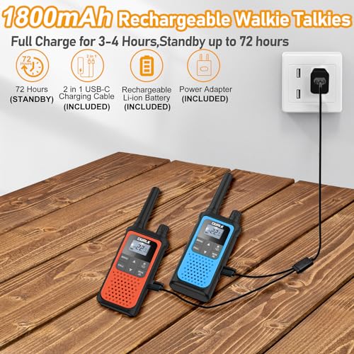 Walkie Talkies for Adults Long Range 2 Pack, Rechargeable Walkie Talkies 22 FRS Channels Two Way Radios with NOAA Weather Receiver, Noise Reduction, Volume Adjustment, LED Flashlight, 1800mAh Battery