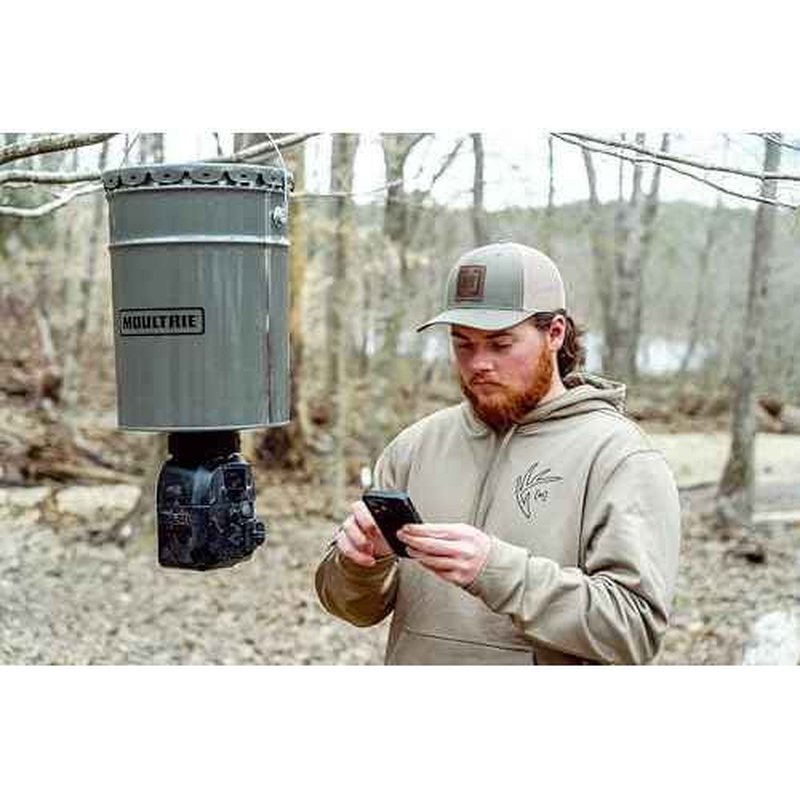 Moultrie 40lb All-in-One Directional Hanging Deer Feeder - 40lb Capacity - Metal Hopper Fish Feeder - Digital Timer with 4 Daily Feeds - Moultrie Connect Bluetooth