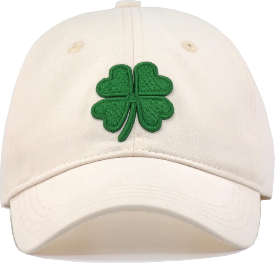Small Size Baseball Cap for Petite Head Adults/Youth/Teens - Adjustable S Size Shamrock Hat Lucky Four-Leaf Clover Ball Cap for Small Head Women Men & Teenagers - Beige