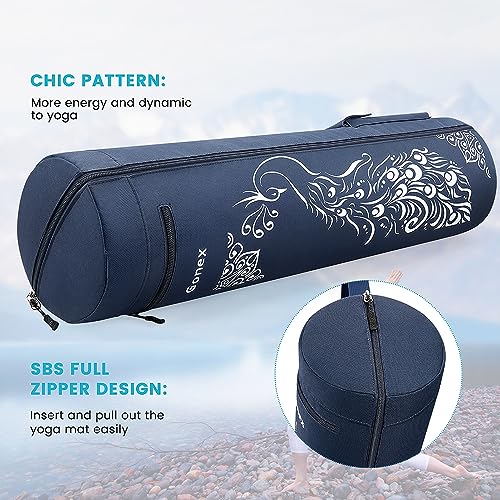 Gonex Yoga Mat Bag, Yoga Mat Carrier Full-Zip Exercise Yoga Mat Carry Bag for Women Men with 2 Multi-Functional storage Cargo Pockets Extra Wide Adjustable Shoulder Strap, Peacock Dark Blue