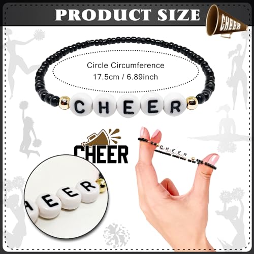 Kidum 30 Pcs Cheerleading Bracelets Bulk for Girls Cheerleader Gifts Stackable Clay Bead Cute Stuff Accessories for Cheer Team Gifts Party Favor s(Black)