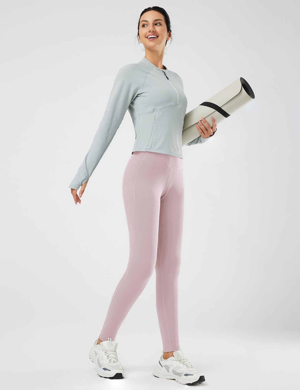 baleaf Women's Fleece Lined Leggings, High Waisted Light Purple L