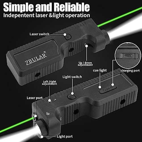 ZBULAR Strobe Function 1000 Lumens Light Laser Combo Compatible with M-Lok Rail Surface,Tactical Flashlight and Green Laser Sight for Rifle,USB-C Rechargeable IIIA Class Laser Power Output ≤5mW