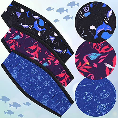 Skylety 3 Pieces Neoprene Mask Straps Cover Diving Mask Straps Neoprene Mask Dive Hair Protector Wrap for Dive and Snorkel Water Sports Masks with Printed of Marine Aquatic Plants and Fish