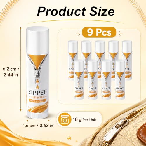 9 Pack Zipper Wax Sticks for Clothes & Gear Lubrication - Portable Beeswax Zipper & Snap Lubricant