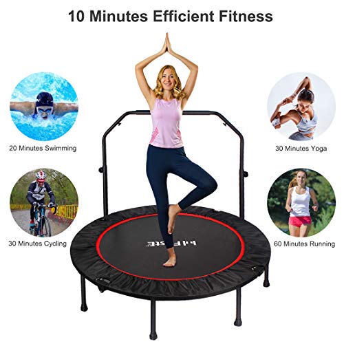 48 Inch Foldable Fitness Trampolines with 4 Level Adjustable Heights Foam Handrail,Jump Trampoline for Kids and Adults Indoor&Outdoor, Max Load 440lbs