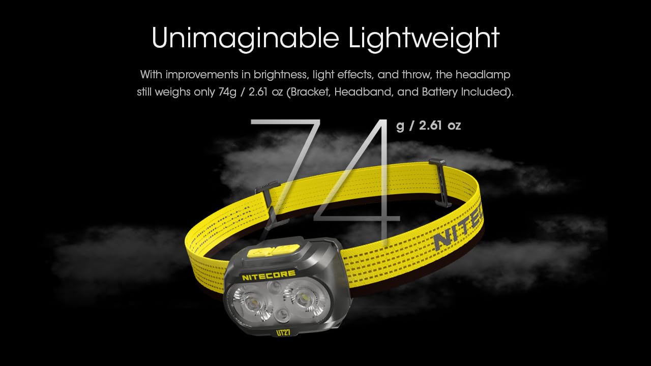 Nitecore UT27 Pro 800 Lumen Running Headlamp, Black, USB-C Rechargeable, Lightweight Perfect for Ultra-Trail, Hiking with White Light, Warm Light, and Red Light Sticker