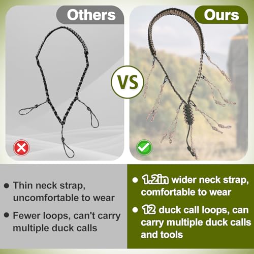 PAMASE Duck Call Lanyard - 12 Loops Duck Whistle Hunting Accessories with 10 Removable Loops, Camo Woven Goose Call Carry, Outdoor Predator Gear for Hunt - Without Duck Call