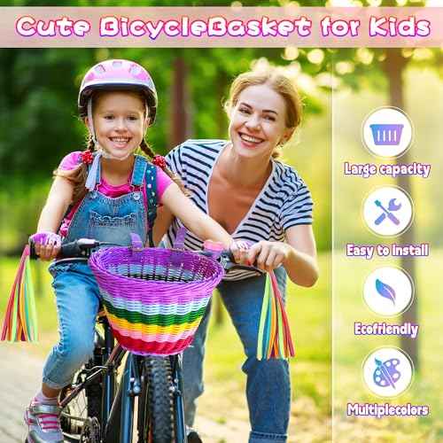 Kids Bike Basket Set,Girl Bike Basket Handwoven,Bike Baskets for Kids,Install Detachable,Fits Most Bikes,Stationary Bike, Ebike, Road Bike