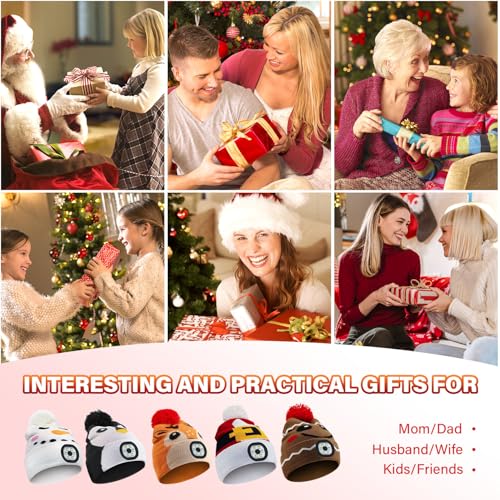 LED Beanie with Light for Adults, USB Rechargeable Headlamp Cap Unisex Winter Warm Knit Night Light Hat for Camping Running