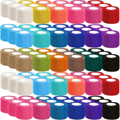 90 Pack Colorful Self Adhesive Bandage Wrap Bulk 2 Inch x 5 Yards Cohesive Bandage,Vet Wrap Breathable Elastic Self-Adherent Tape for Stretch Athletic Sports Wrist Ankle Dogs Pet Vet Wrap 18 Colors