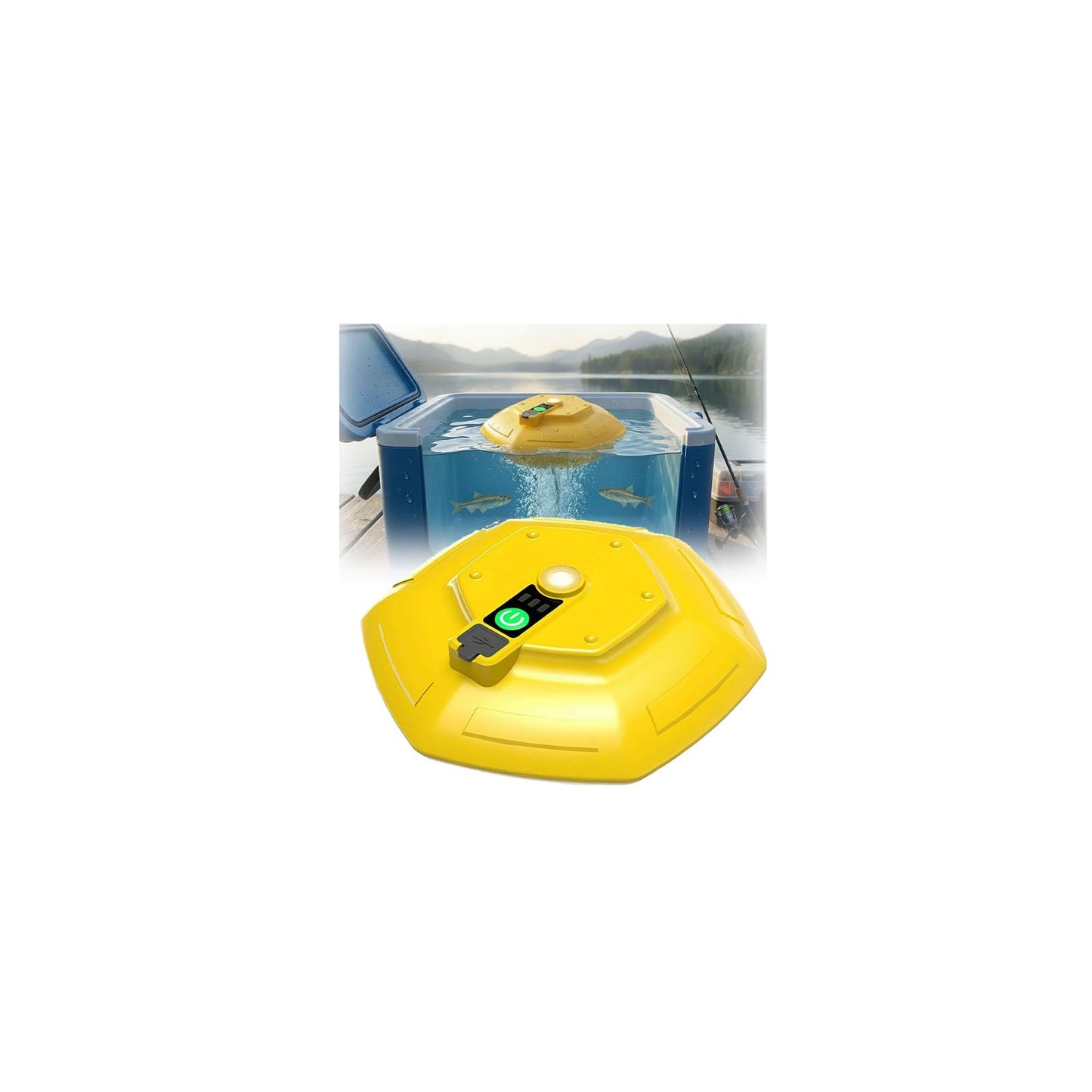 Floating Live Bait Aerator for Bait Bucket,IPX7 Waterproof Ultra-Quiet Floating Bubbler,3000MAH Rechargeable Charging Portable Oxygen Pump,for Kayak,Shore and Boat Fishing,Fish Tank,Pond and Aquarium