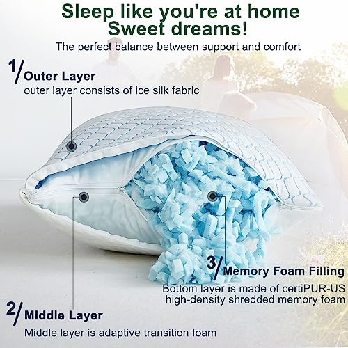 Gehannah Travel Pillow - Large Size Compressible Camping Pillow for Sleeping, Shredded Memory Foam Pillow with Storage Bag Compact Supportive, Pillow for Adults Kids Outdoor Backpacking Hiking Gear