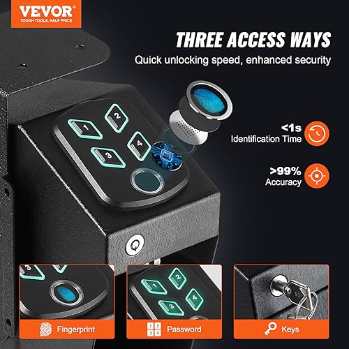 VEVOR Mounted Gun Safe for Pistols, Biometric Gun Safe with Three Quick Access Ways of Fingerprints, Passwords and Keys, Handgun Safe for 1 Pistol for Home, Bedside, Nightstand, Wall