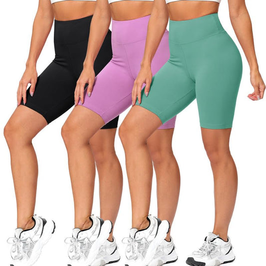 Natural Feelings 3 Pack Biker Shorts for Women-8" Workout Athletic Gym Sports Yoga Shorts Pants High Waist Cycling Shorts