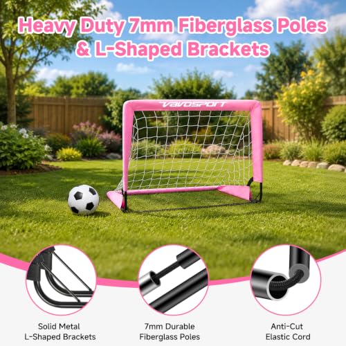Pink Mini Toddler Soccer Goal Set for Backyard - 2 Pack 2x1.5 ft Kids Soccer Goals with Accessories