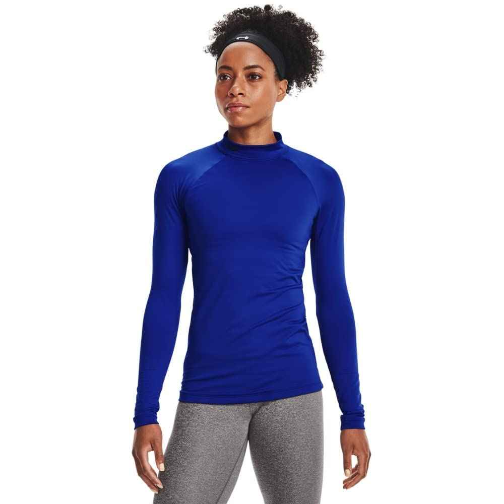 Under Armour Womens Authentics Mock Neck T-Shirt, Royal (400)/Black, Medium