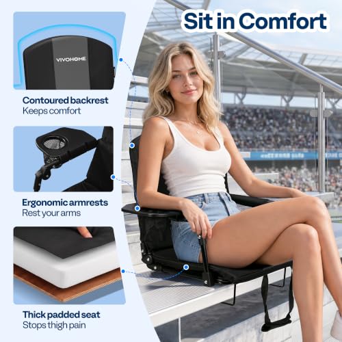 VIVOHOME Stadium Seats with Back Support - Black & Gray Bleacher Chairs for Sports Events