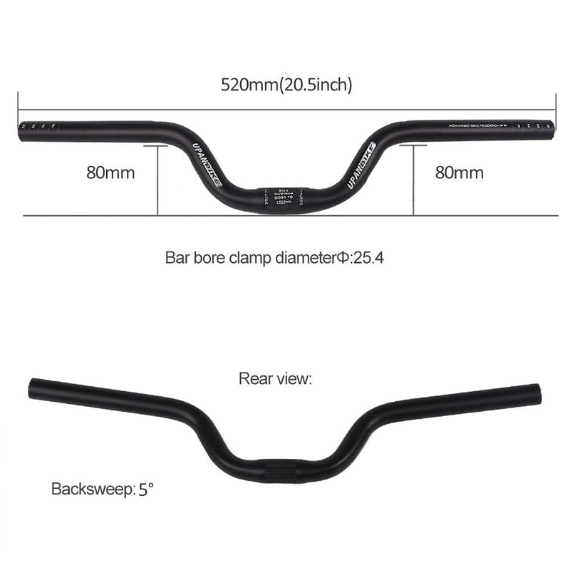 UPANBIKE 25.4mm Bike Handlebar Riser 80mm Aluminum Alloy 520mm Length for Fixed Gear Bike Road Bicycle(Black)