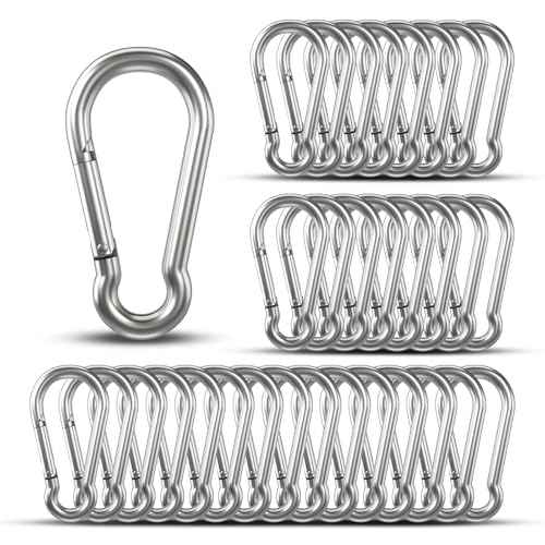 Small Carabiner Clip Hooks, 32pcs 1.57 inch Carabiners Heavy Duty, Galvanized Iron Spring Snap Hook Fits Camping Hiking, Metal Clips for Keychain Keys Rings