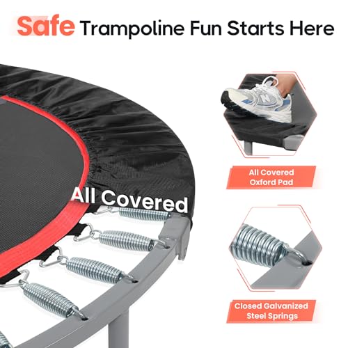 BCAN 40/48" Foldable Mini Trampoline Max Load 330lbs/440lbs, Fitness Rebounder with Adjustable Foam Handle, Exercise Trampoline for Adults Indoor/Garden Workout