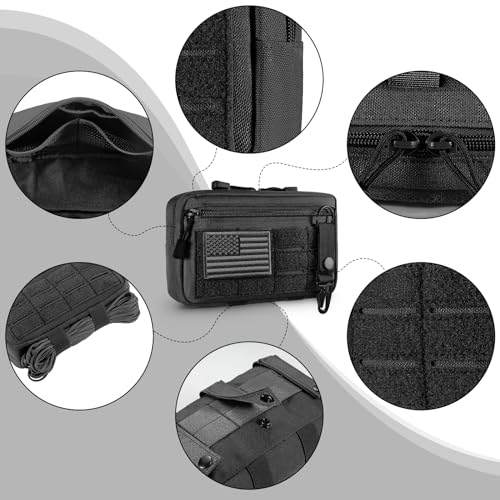 FRTKK Tactical Molle Admin Pouch Utility Laser Cut EDC Tool Pouch Bag Horizontal Modular Pouches Include US Flag Patch and Keychain (ACU)