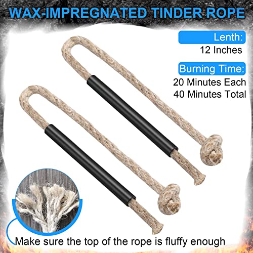 Terdemor Fire Starter, The Professional Ferro Rod Fire Starter Kit Including Two 5" Ferro Rod and Two 12" Nature Dry Tinder Wax Impregnated Hemp Rope