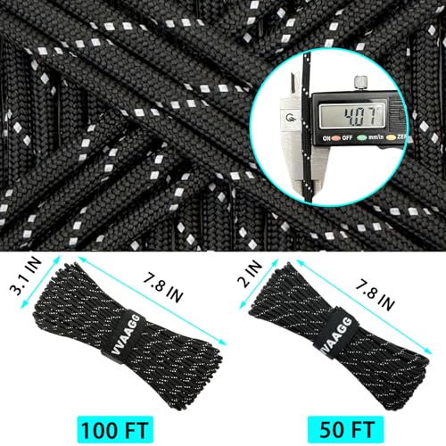 VVAAGG Reflective Paracord Rope 100FT, 7 Strand Nylon para Cord Lanyard Utility 550 Parachute Cord, 4mm Thin Tent Rope for Outdoor Camping Hiking