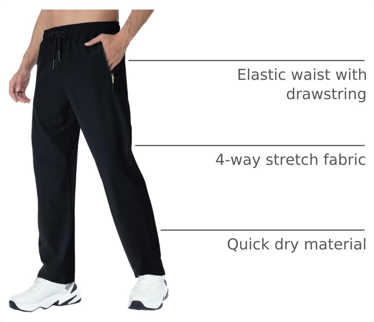 Rapoo Athletic Workout Pants for Men Sweat Hiking Track Pants for Men Summer Lightweight Sweatpants Jogger Jogging Pant with Pockets Black S